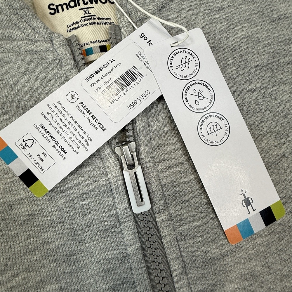 Smartwool Women's‎ Recycled Terry Short Sleeve Hoodie Sweatshirt Gray Sz XL NEW - Picture 6 of 9